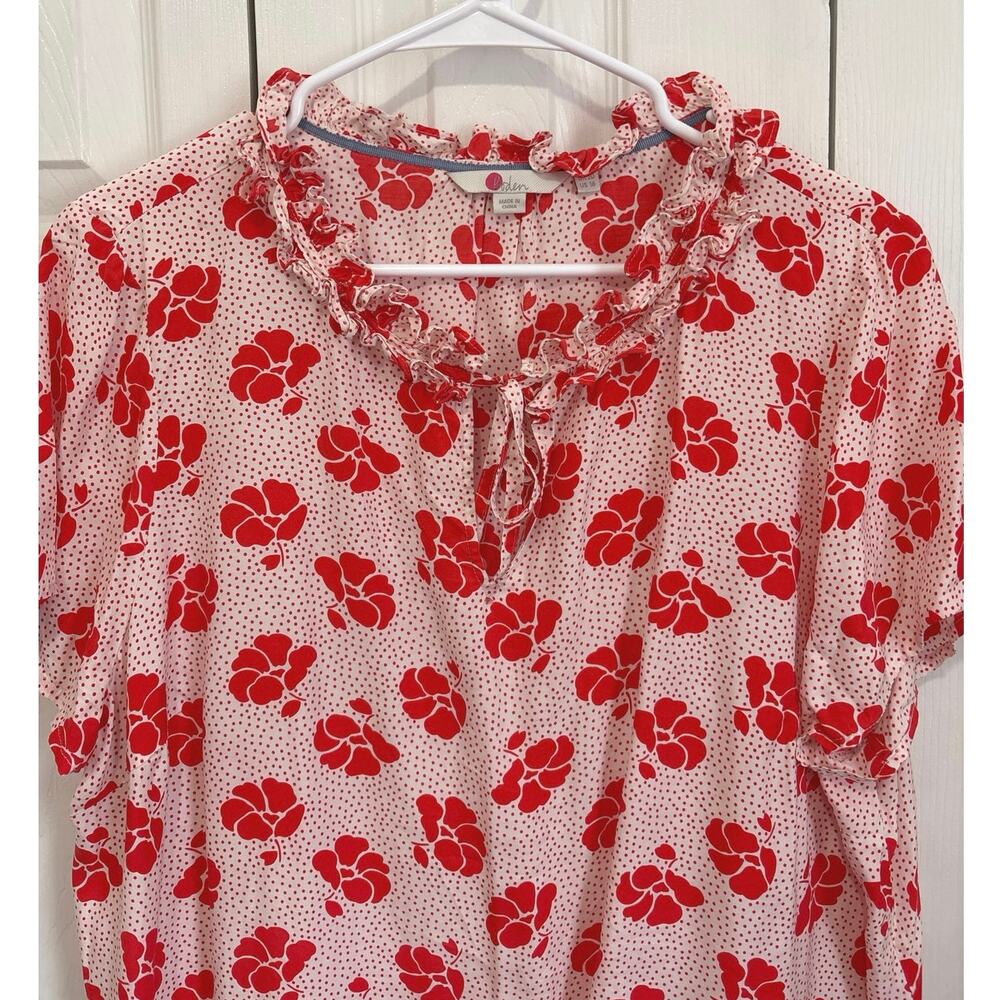 Boden Silk Blend Ruffled Floral Keyhole Lightweight Blouse Size 16 - Picture 3 of 9